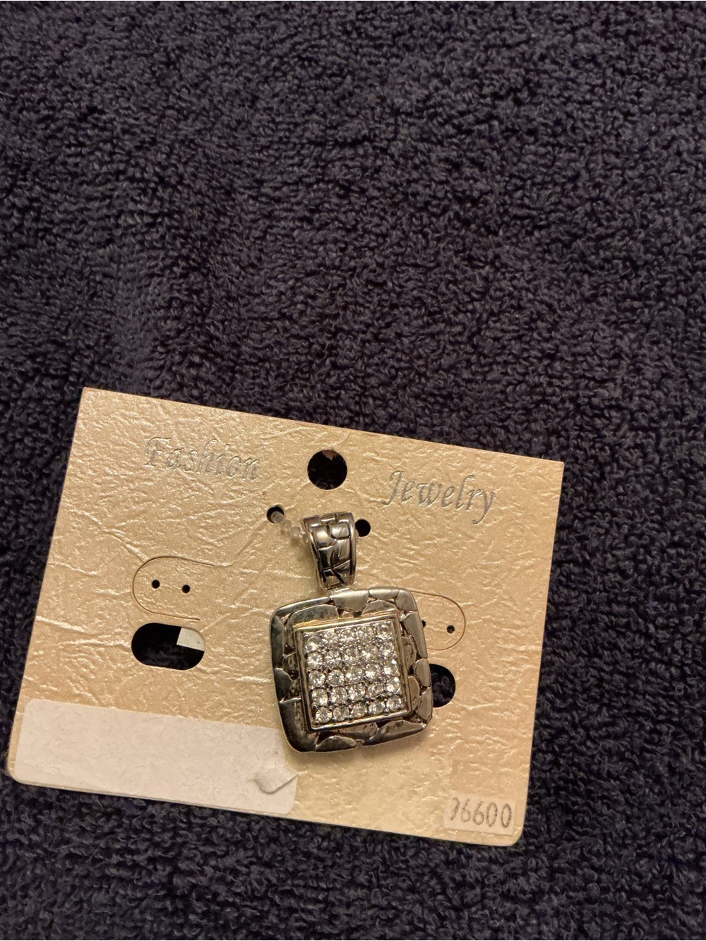 Silver-Tone Pave Square Pendant Necklace - Fashion Jewelry
